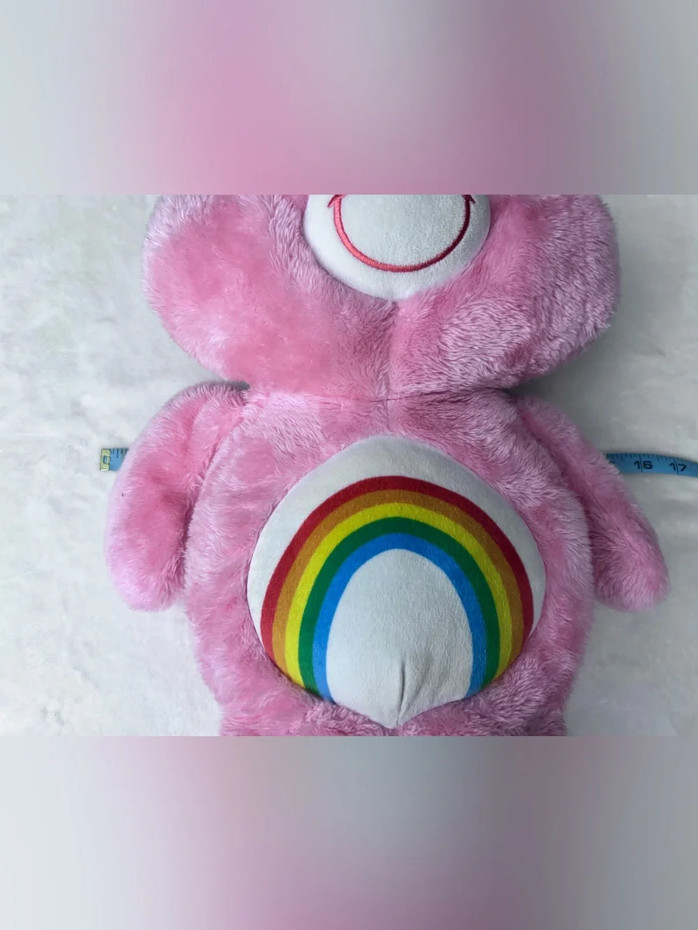 Care Bears Pink Plush Stuffed Bear with Rainbow Belly Emblem Heart Brand Logo
